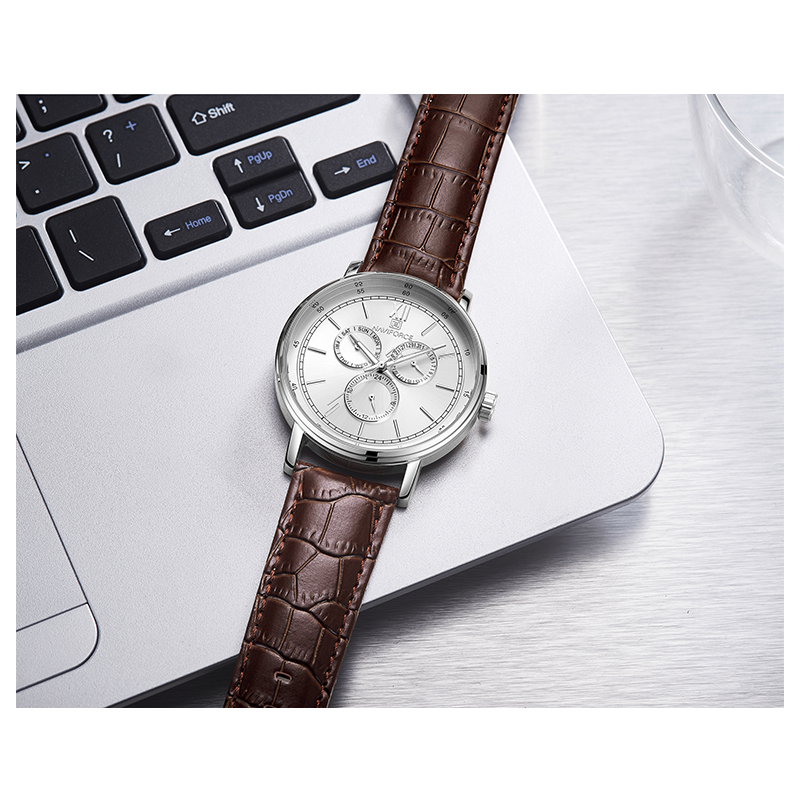 WW0310 Naviforce Sweep Second Multifunction Leather Belt Watch NF3002M