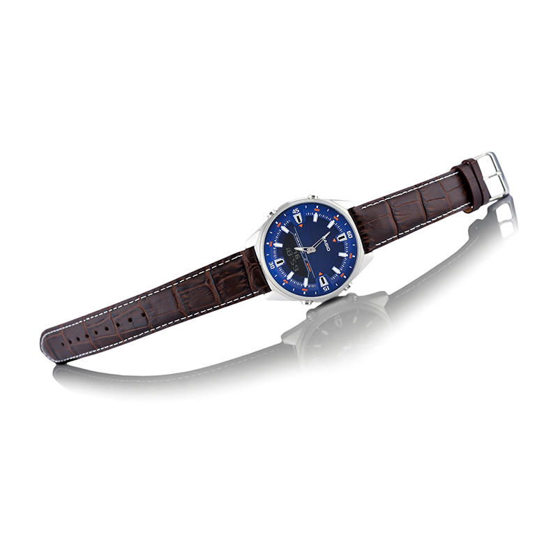 WW0212 Casio Enticer Dual Time Stainless Steel Leather Belt Watch AMW-830L-2AVDF