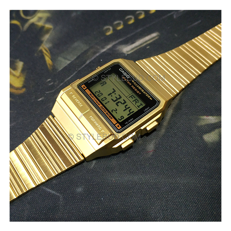 WW0540 Casio Vintage Data Bank Golden Chain Watch DB-380G-1DF