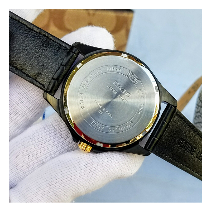 WW1120 Casio Enticer Day Date Black Leather Belt Watch MTP-1384BL-1AVDF