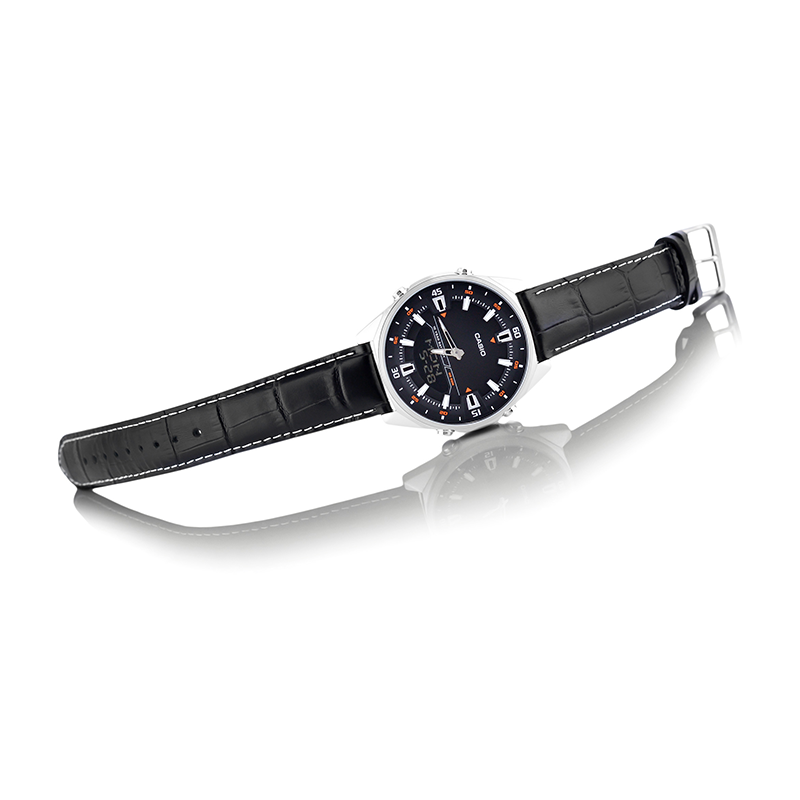 WW0211 Casio Enticer Dual Time Stainless Steel Leather Belt Watch AMW-830L-1AVDF