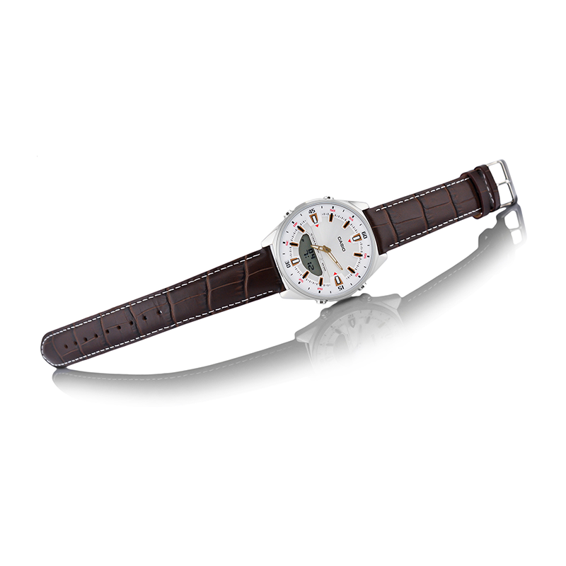 WW0213 Casio Enticer Dual Time Stainless Steel Leather Belt Watch AMW-830L-7AVDF