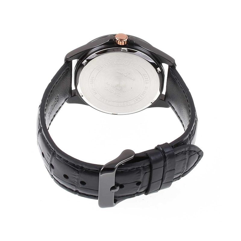 WW1121 Casio Enticer Day Date Black Leather Belt Watch MTP-1384BL-1A2VDF