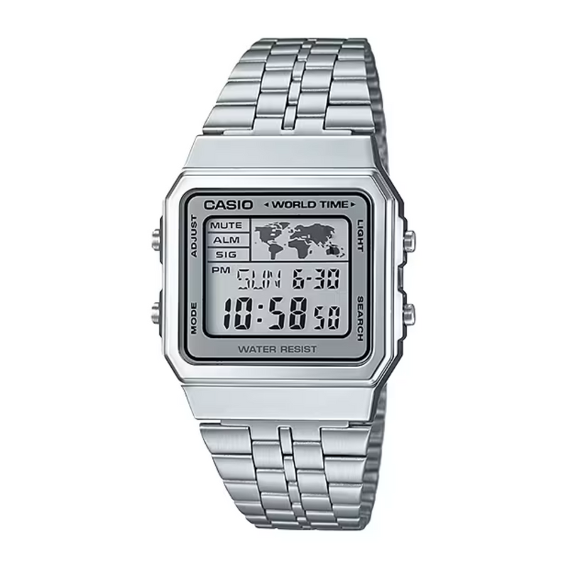 WW1899 Casio Vintage World Time Digital Silver Chain Watch A500WA-7DF
