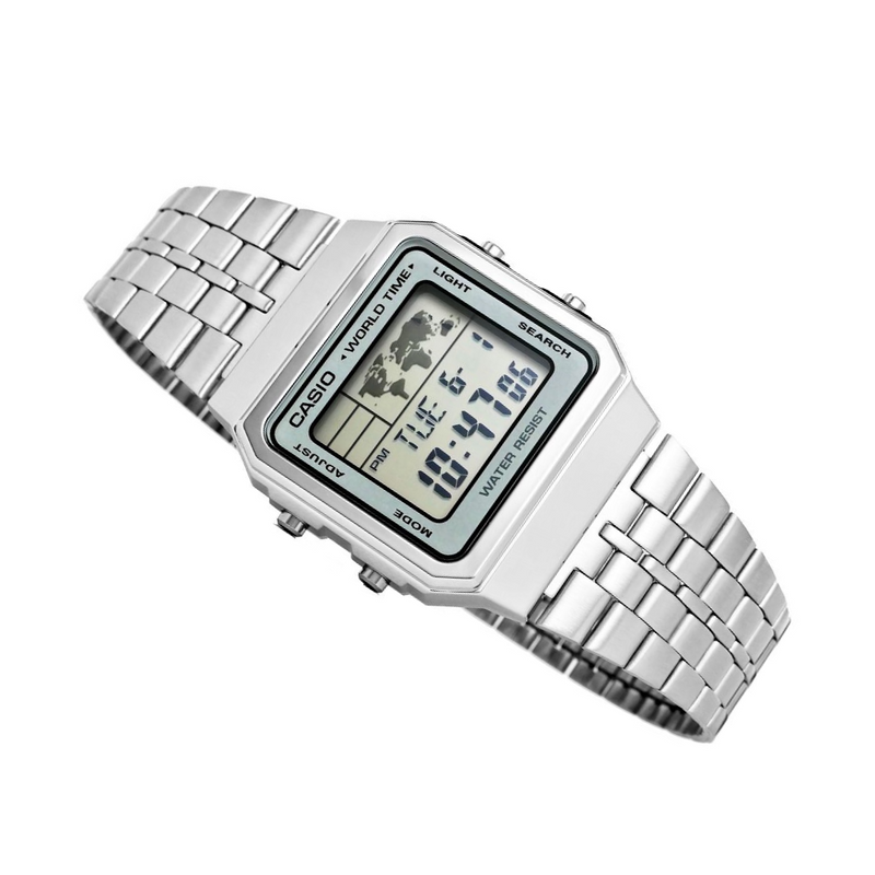 WW1899 Casio Vintage World Time Digital Silver Chain Watch A500WA-7DF