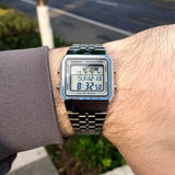 WW1899 Casio Vintage World Time Digital Silver Chain Watch A500WA-7DF