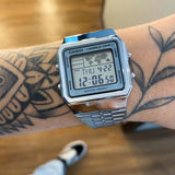 WW1899 Casio Vintage World Time Digital Silver Chain Watch A500WA-7DF