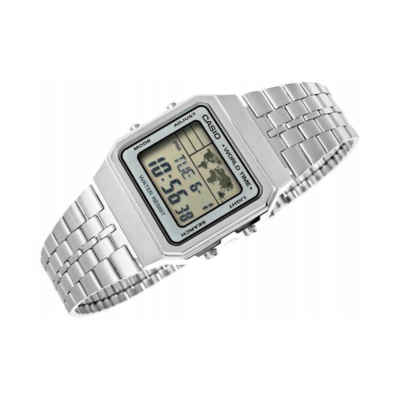 WW1899 Casio Vintage World Time Digital Silver Chain Watch A500WA-7DF