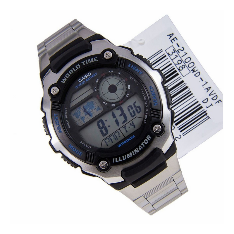 WW1260 Casio World Time Digital Chain Watch AE-2100WD-1AV