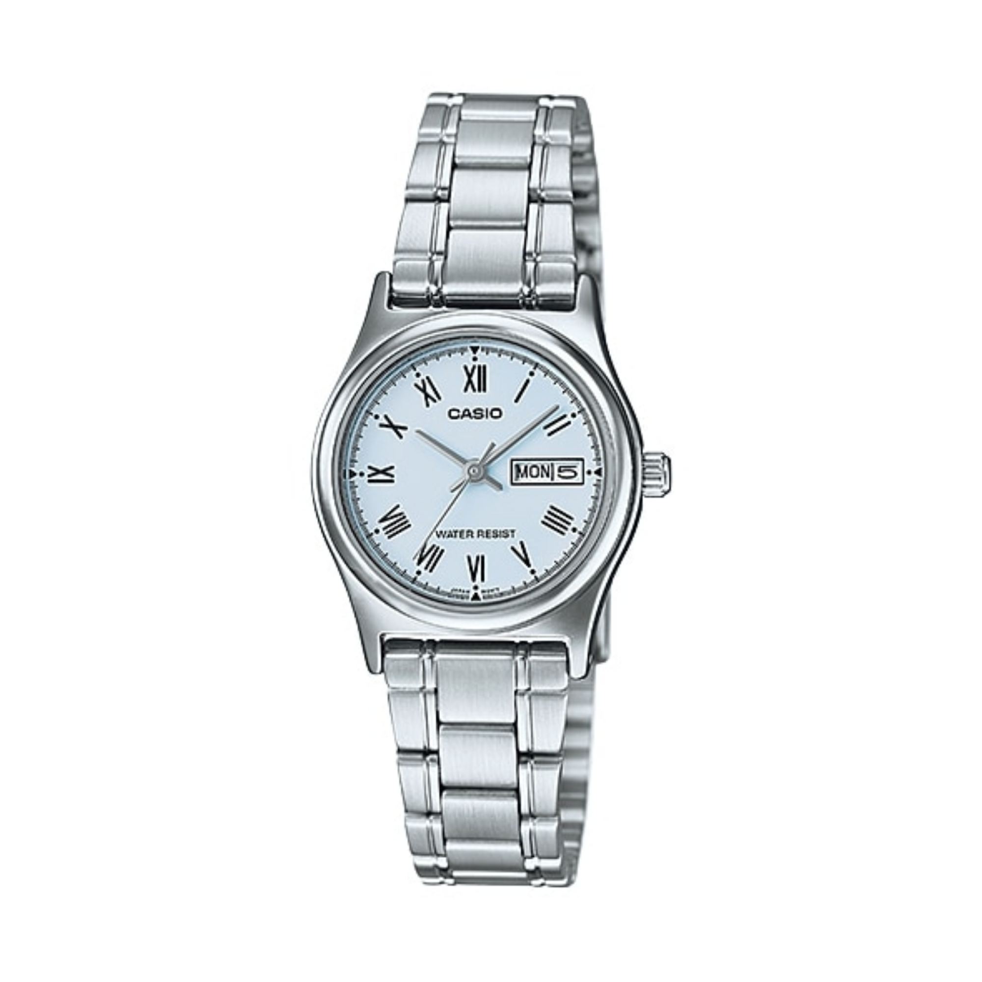 WW1344 Casio Standard Day Date Silver Ladies Chain Watch LTP-V006D-2BUDF