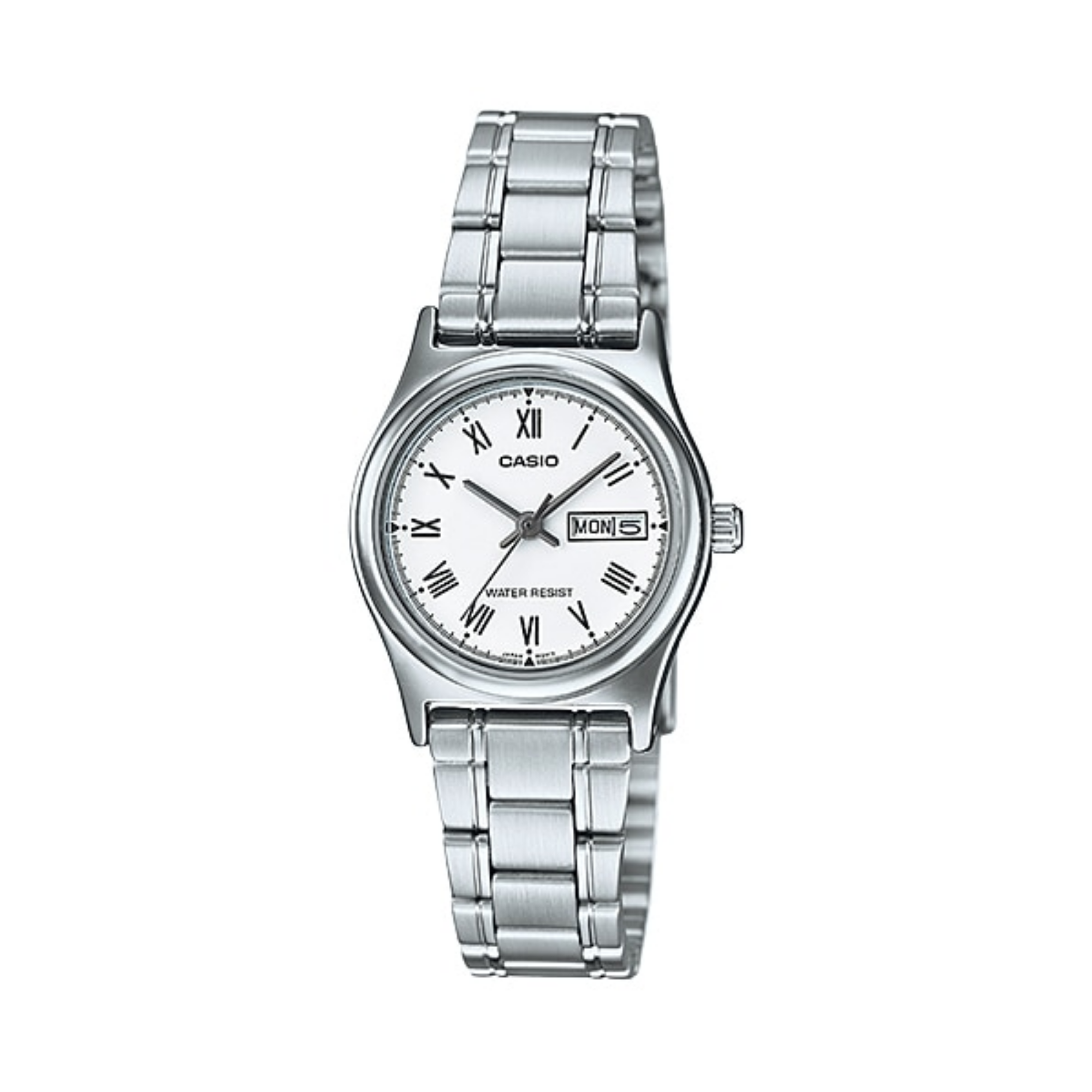 WW1347 Casio Standard Day Date Silver Ladies Chain Watch LTP-V006D-7BUDF
