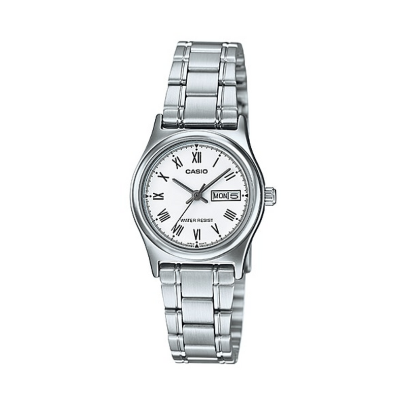 WW1347 Casio Enticer Day Date Silver Ladies Chain Watch LTP-V006D-7BUDF