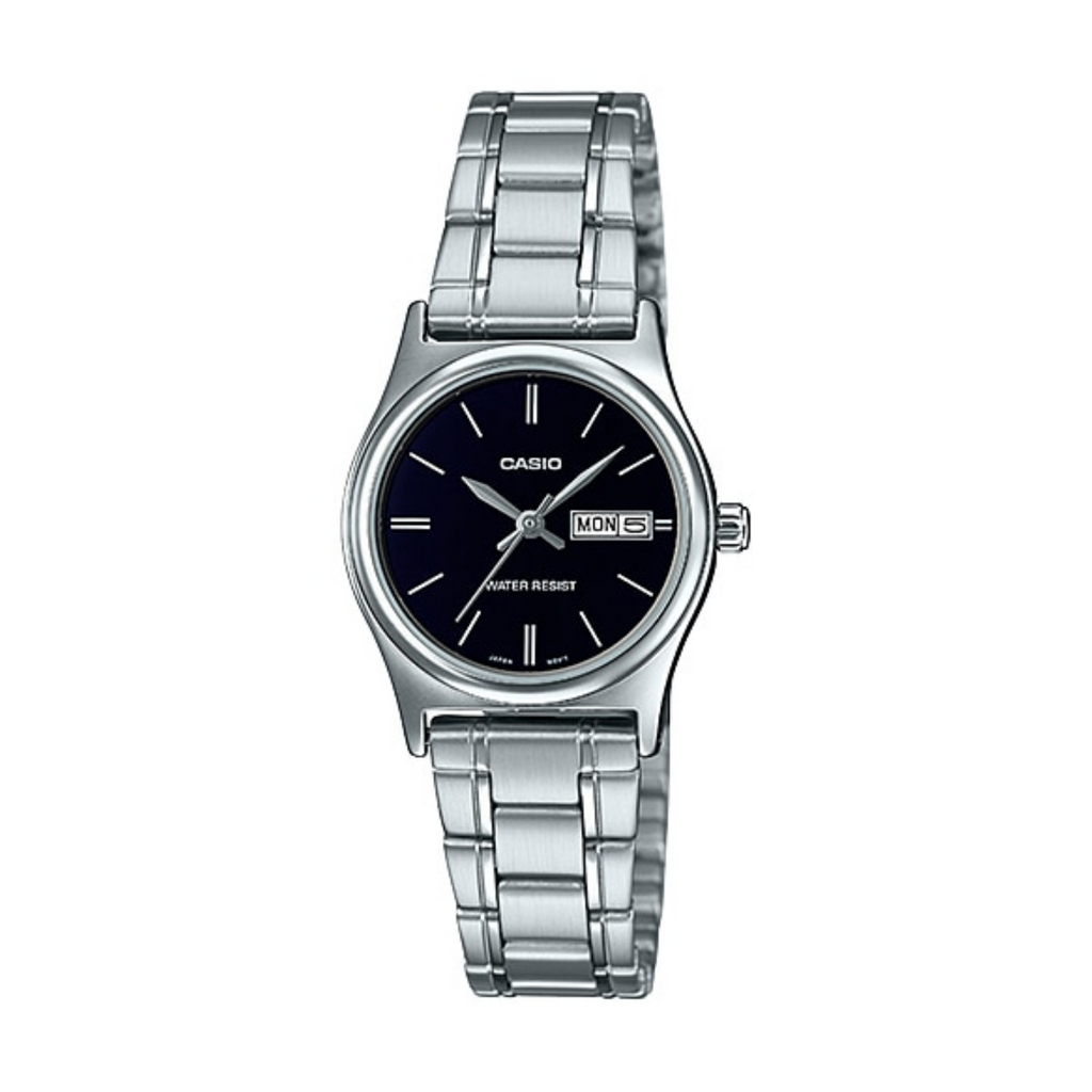 WW1345 Casio Standard Day Date Silver Ladies Chain Watch LTP-V006D-1B2UDF