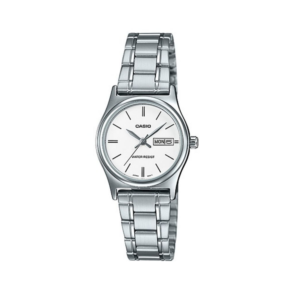 WW1348 Casio Standard Day Date Silver Ladies Chain Watch LTP-V006D-7B2UDF