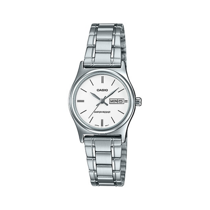 WW1348 Casio Enticer Day Date Silver Ladies Chain Watch LTP-V006D-7B2UDF