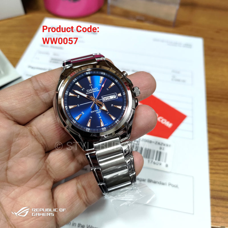 WW0057 Casio Enticer Day Date Illuminator Chain Watch MTP-E200D-2A2VDF
