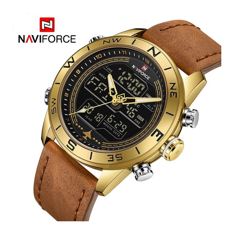WW1374 Naviforce Multifunction Dual Time Leather Belt Watch NF9144M