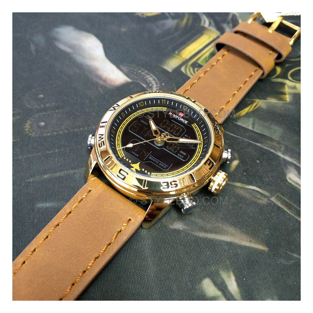 WW1374 Naviforce Multifunction Dual Time Leather Belt Watch NF9144M