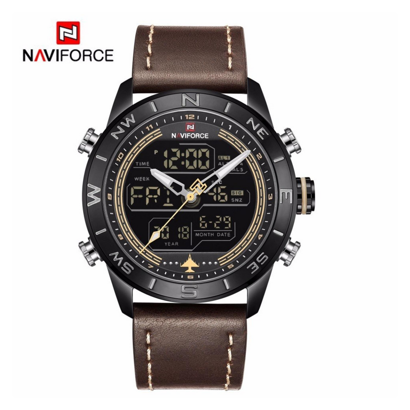 WW1376 Naviforce Multifunction Dual Time Leather Belt Watch NF9144M