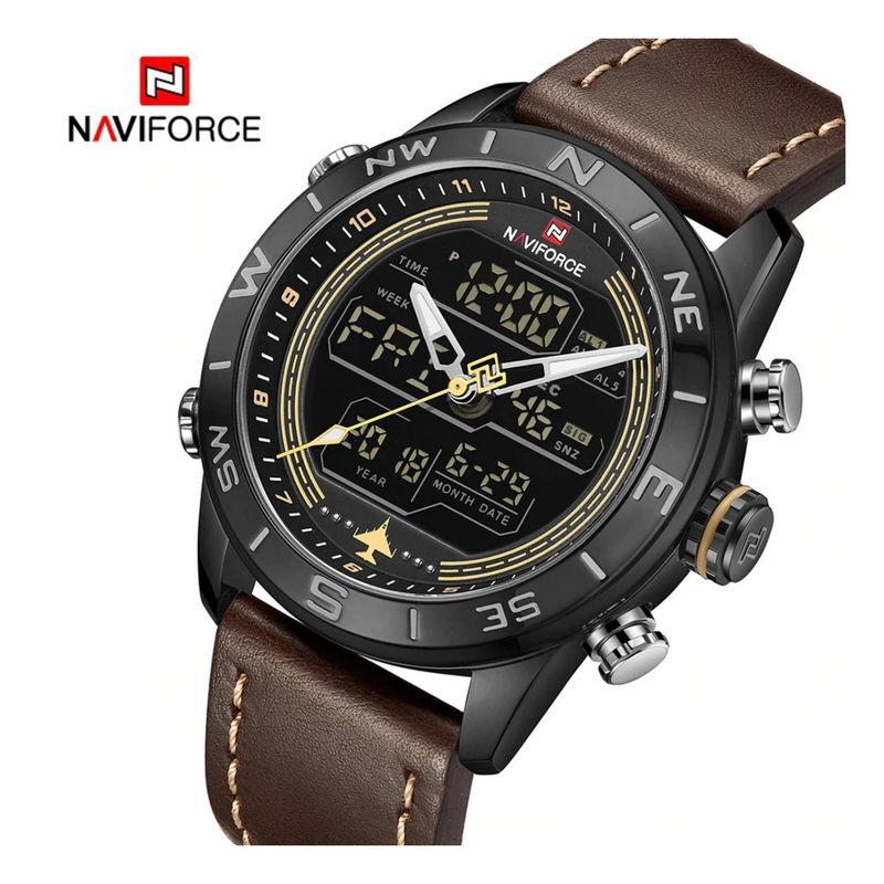 Naviforce Multifunction Dual Time Leather Belt Watch NF9144M at