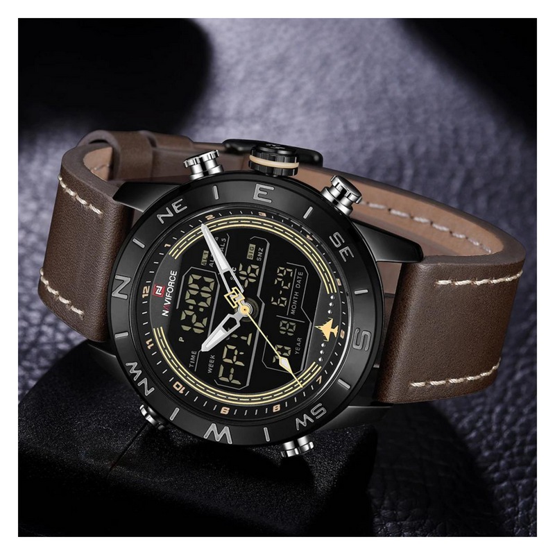 WW1376 Naviforce Multifunction Dual Time Leather Belt Watch NF9144M