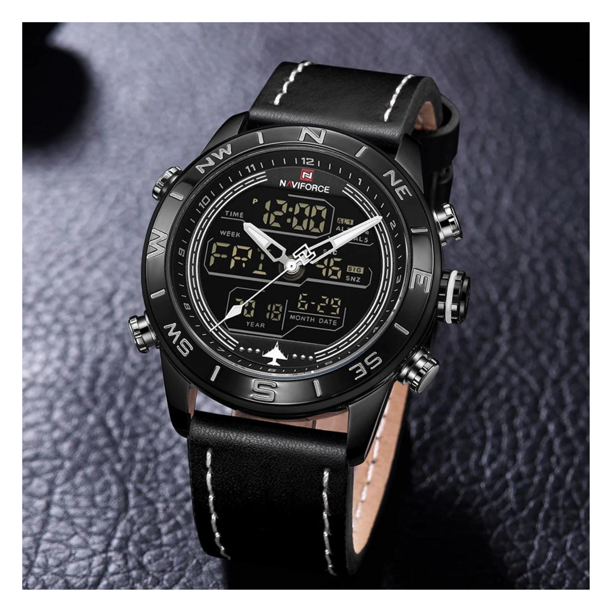 WW1377 Naviforce Multifunction Dual Time Leather Belt Watch NF9144M