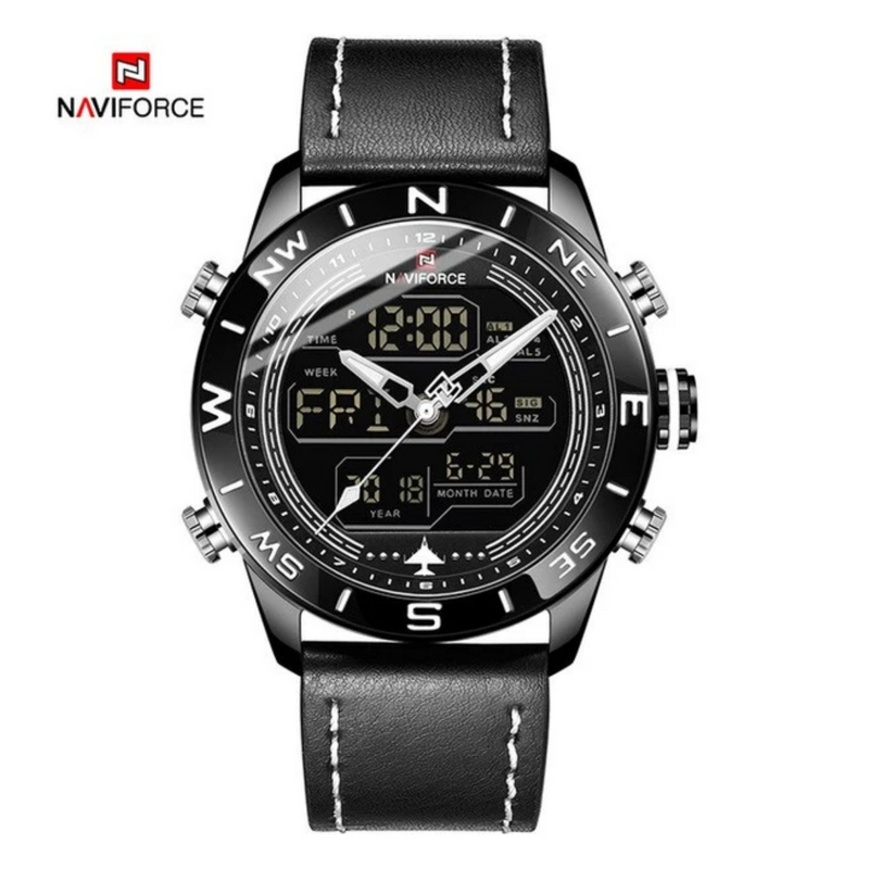 WW1377 Naviforce Multifunction Dual Time Leather Belt Watch NF9144M