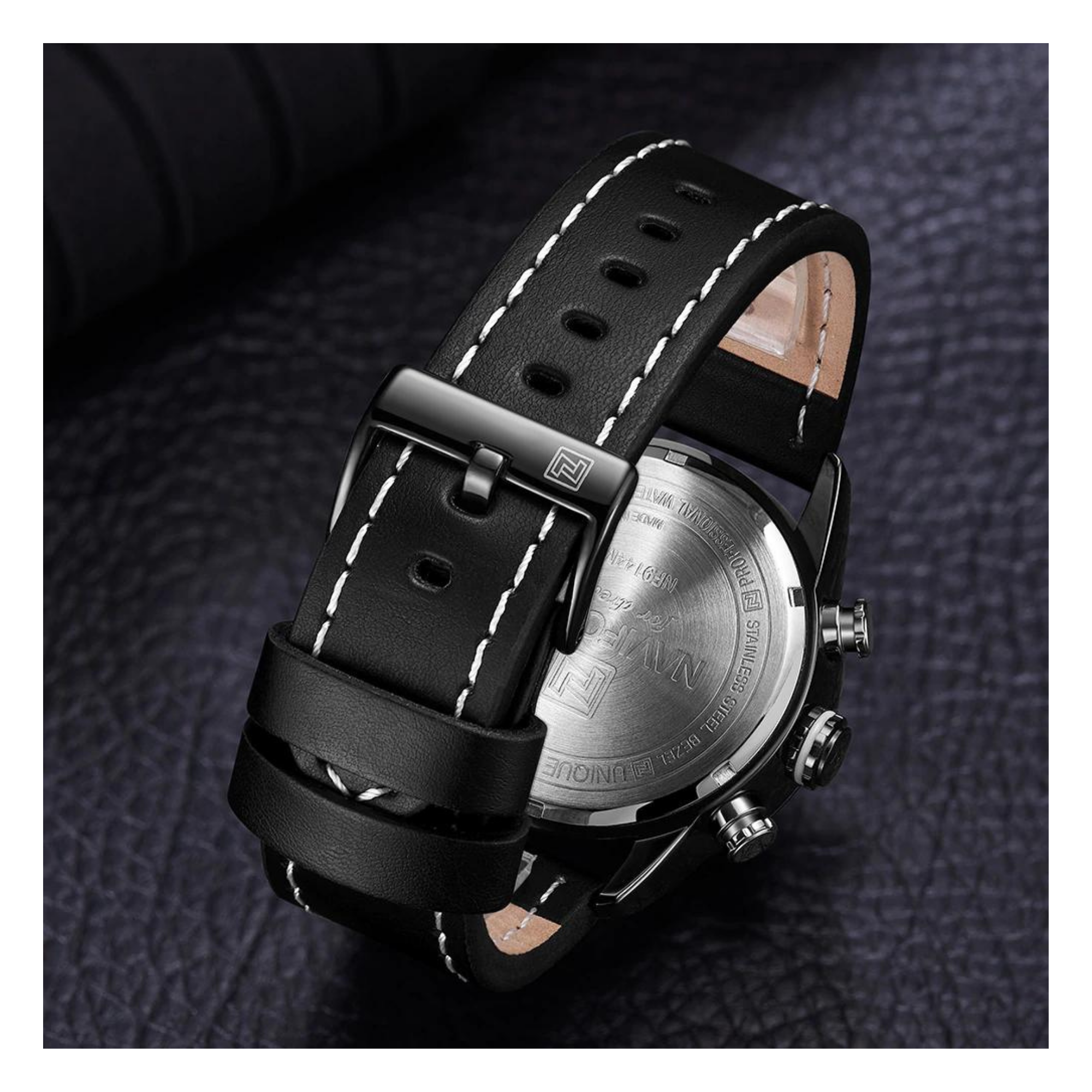 WW1377 Naviforce Multifunction Dual Time Leather Belt Watch NF9144M