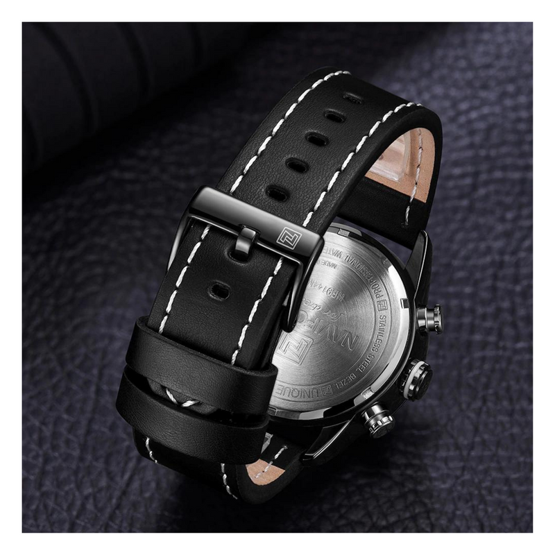 WW1377 Naviforce Multifunction Dual Time Leather Belt Watch NF9144M