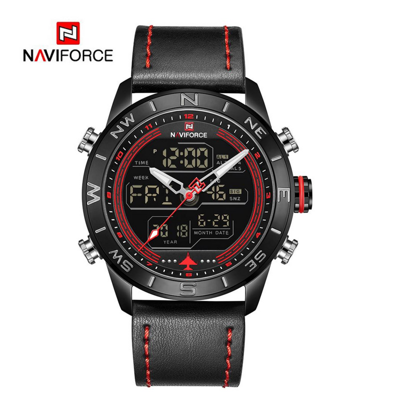 WW1378 Naviforce Multifunction Dual Time Leather Belt Watch NF9144M