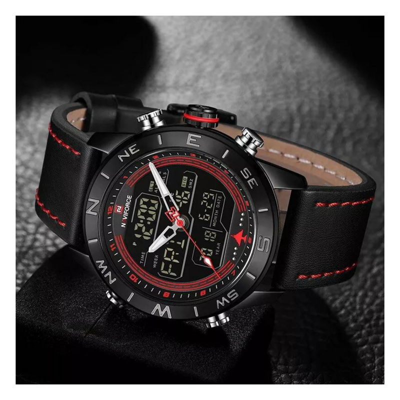 Naviforce Multifunction Dual Time Leather Belt Watch NF9144M at