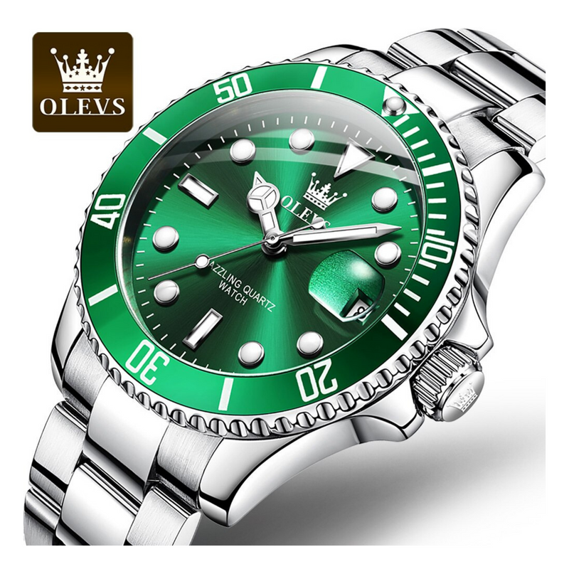 WW1389 Olevs 5885G Silver Green Watch 