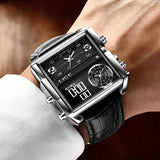 WW1729 Lige Triple Time Square Stainless Steel Belt Watch 8925